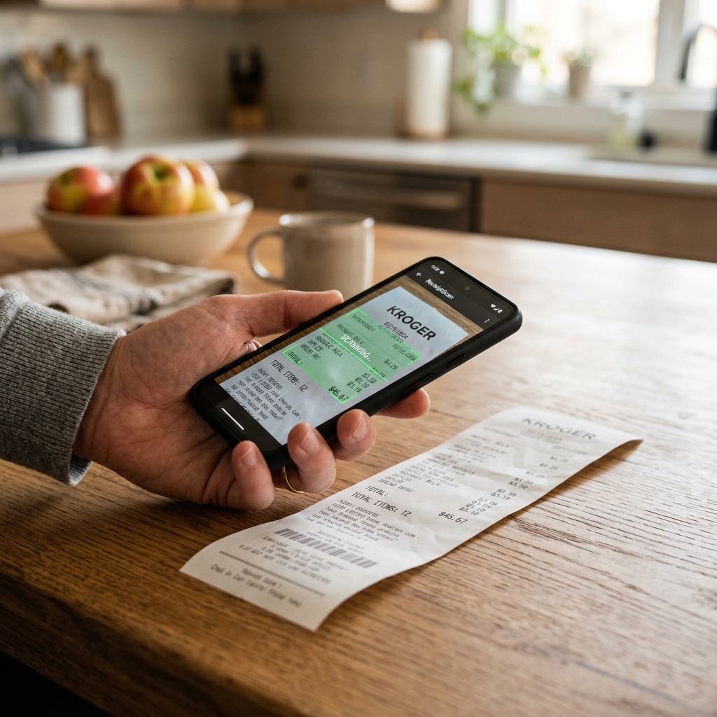 Person scanning a grocery receipt with their phone
