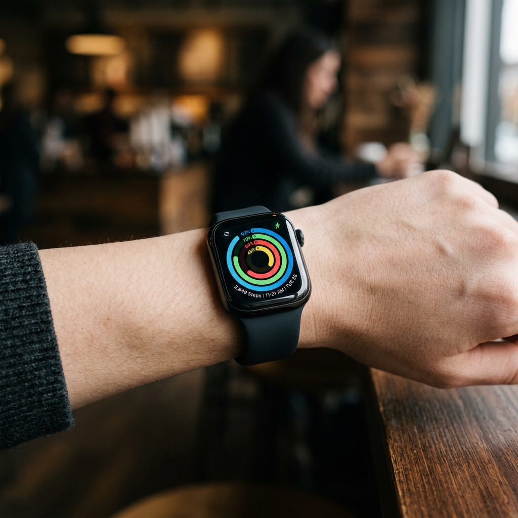 Smartwatch displaying concentric progress rings